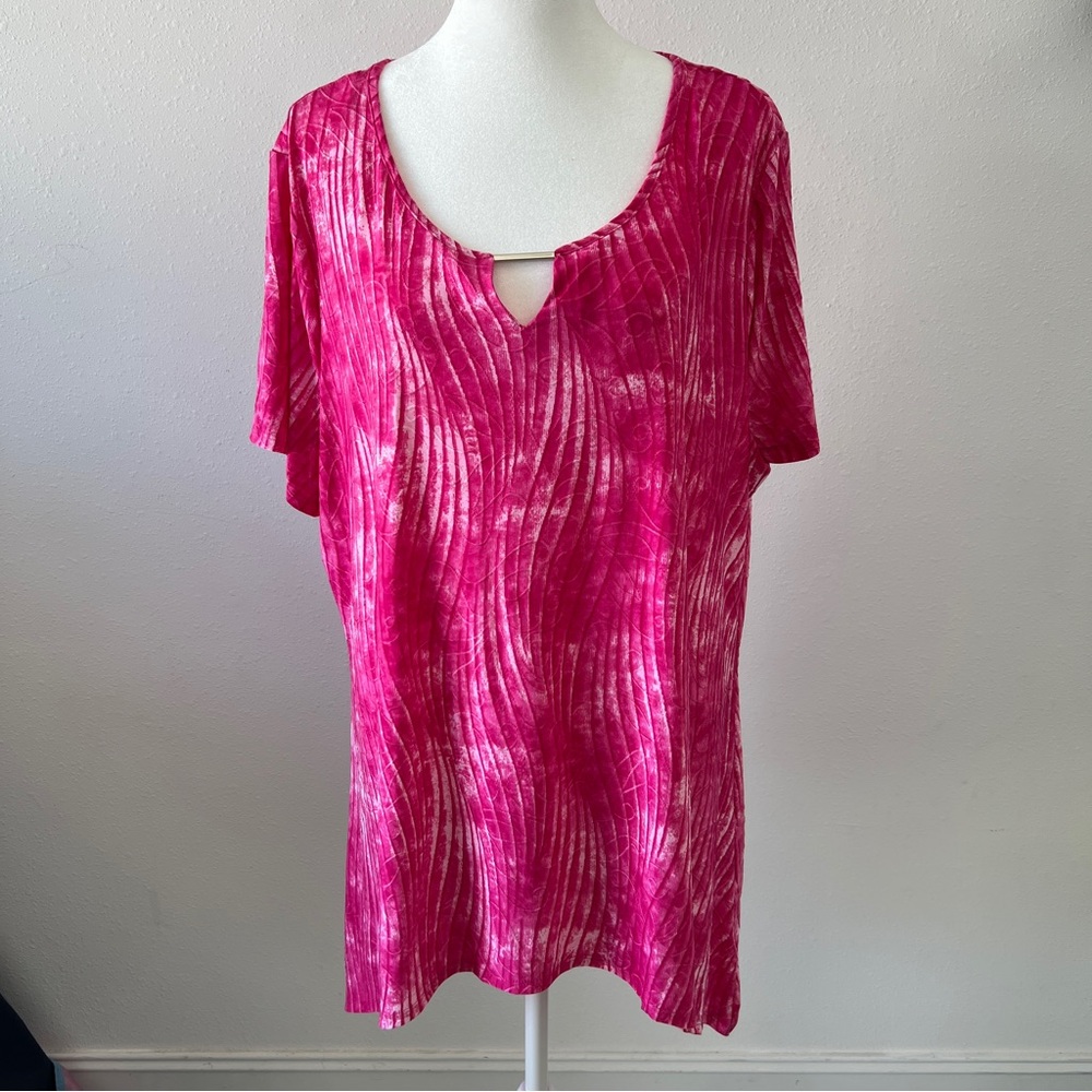 NY collection plus size 2x Bright Pink & white marble colored top or blouse NWT
